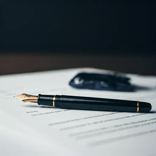 Close-up of a premium fountain pen resting on a signed legal document